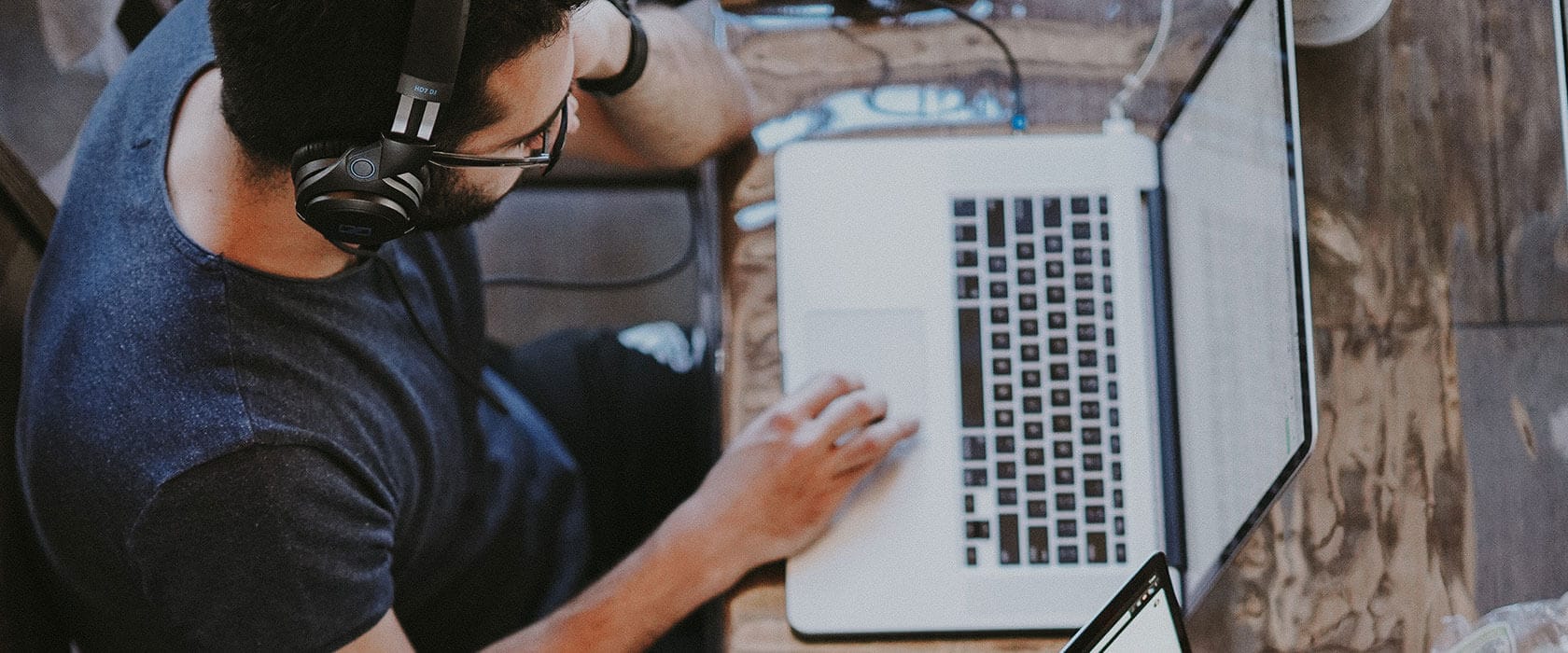 typing on the laptop